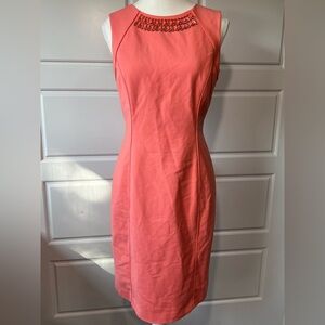 Antonio Melani Sleeveless Sheath Dress Beaded Neckline Coral Career Party Size 4
